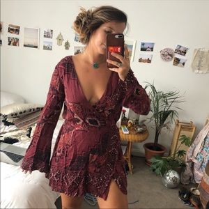 Groovy Planet Blue Dress with Slit & Bell Sleeves